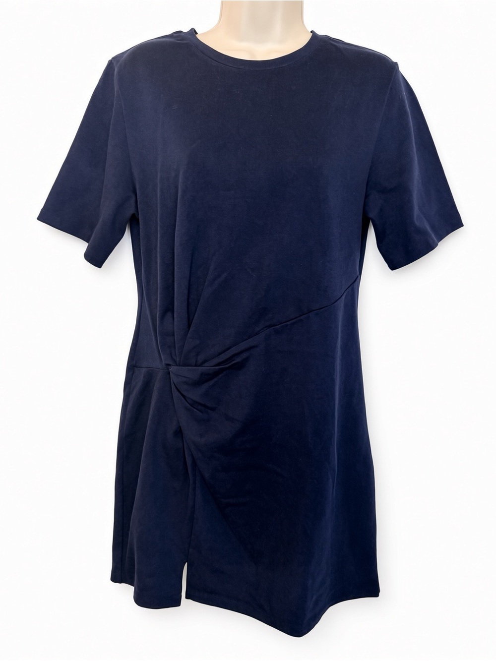Banana Republic XS Navy Blue Twist Front Short Sleeve Cotton Dress Knit Mini